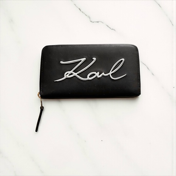 Karl Lagerfeld Cursive Logo Women's Zip-Around Large Clutch Wallet R $148 - Picture 1 of 6